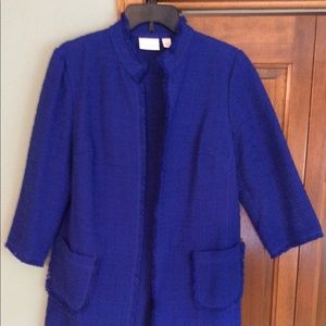CHICO’S ELECTRIC BLUE RAW HEM LONG BLAZER